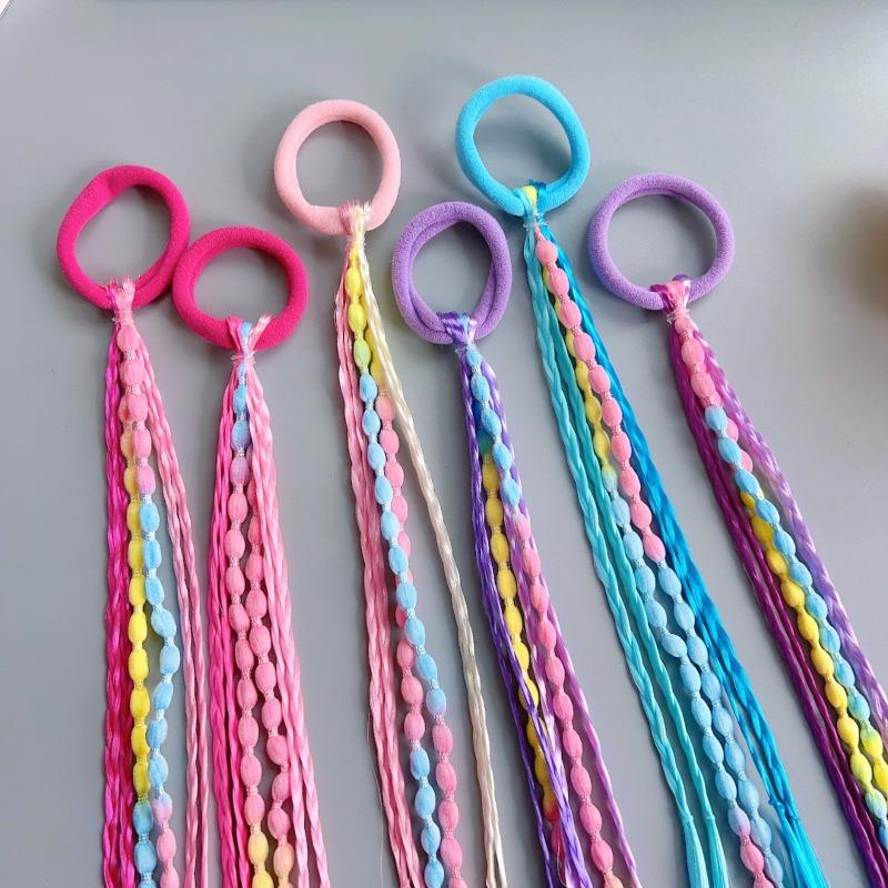 6pcs of Headwear Multi-Color Wig Braids Hair Circle Sweet Cool Boxing Braid Rubber Band High Ponytail Bean Braid Hair Rope