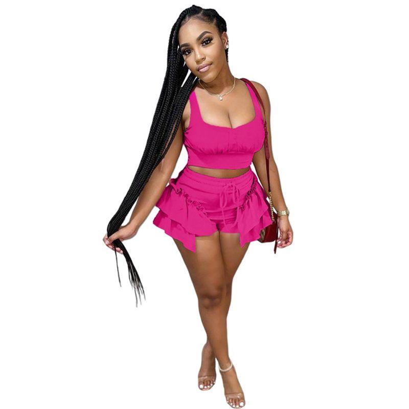 

Новый комплект кроп-топа и шорт с оборками Короткий топ с оборками и костюм с шортами Rose Red XL