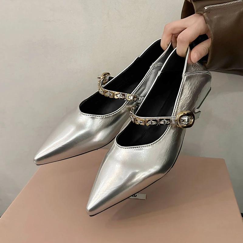 Designer Vintage Women Mary Jane Shoes Pointed Toe Shoes Laides Comfort Dress Street Style Low Heel Shoes