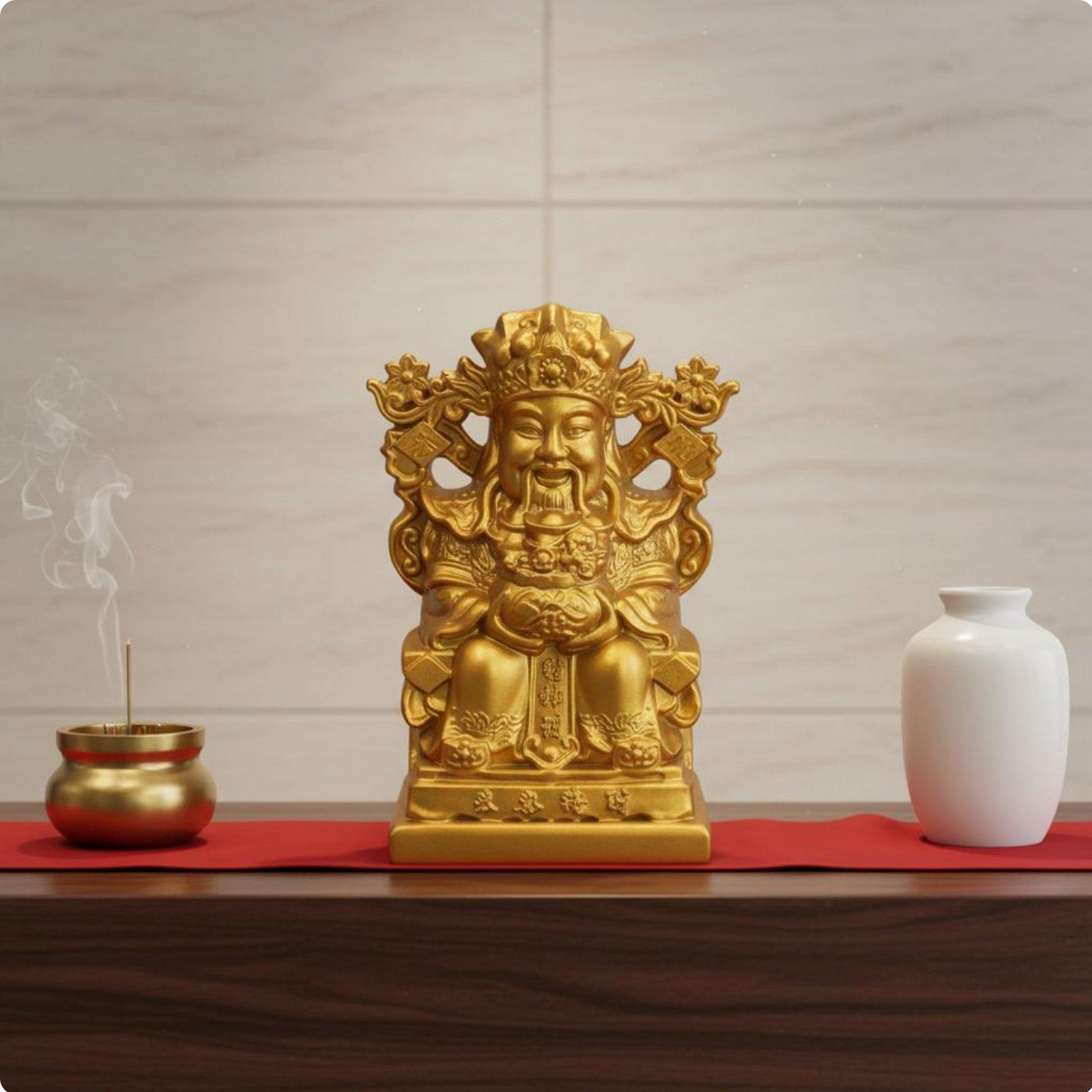 Chinese God of Wealth Statue Good Fortune Token Sitting Wealth God Statue Feng Shui Decorative Piece Intricately Detailed