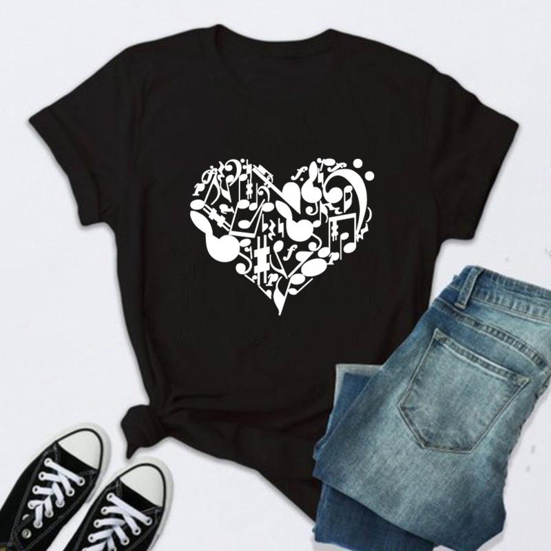 2025 New Women T Shirt Music Note Printed Tshirt Female Summer Casual Short Sleeve O-neck T-shirt Tops Tops for Women
