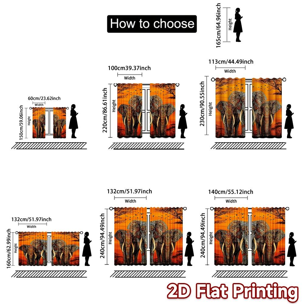 2D flat printing 2pcs Curtain Party Window Curtains Autumn Elephant Parade Digital Printed Polyester Drapes Birthday Party Use