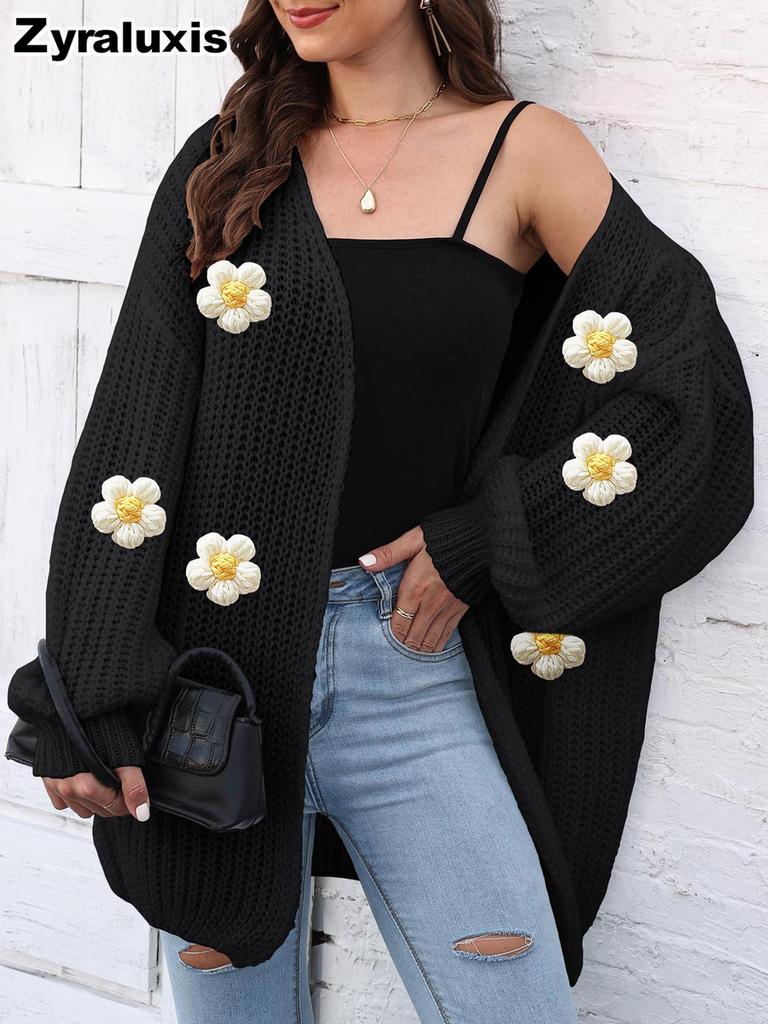 Gilet Cardigan Grosse Maille pour Femme, Nouveautés Automne Style Décontracté Lâche