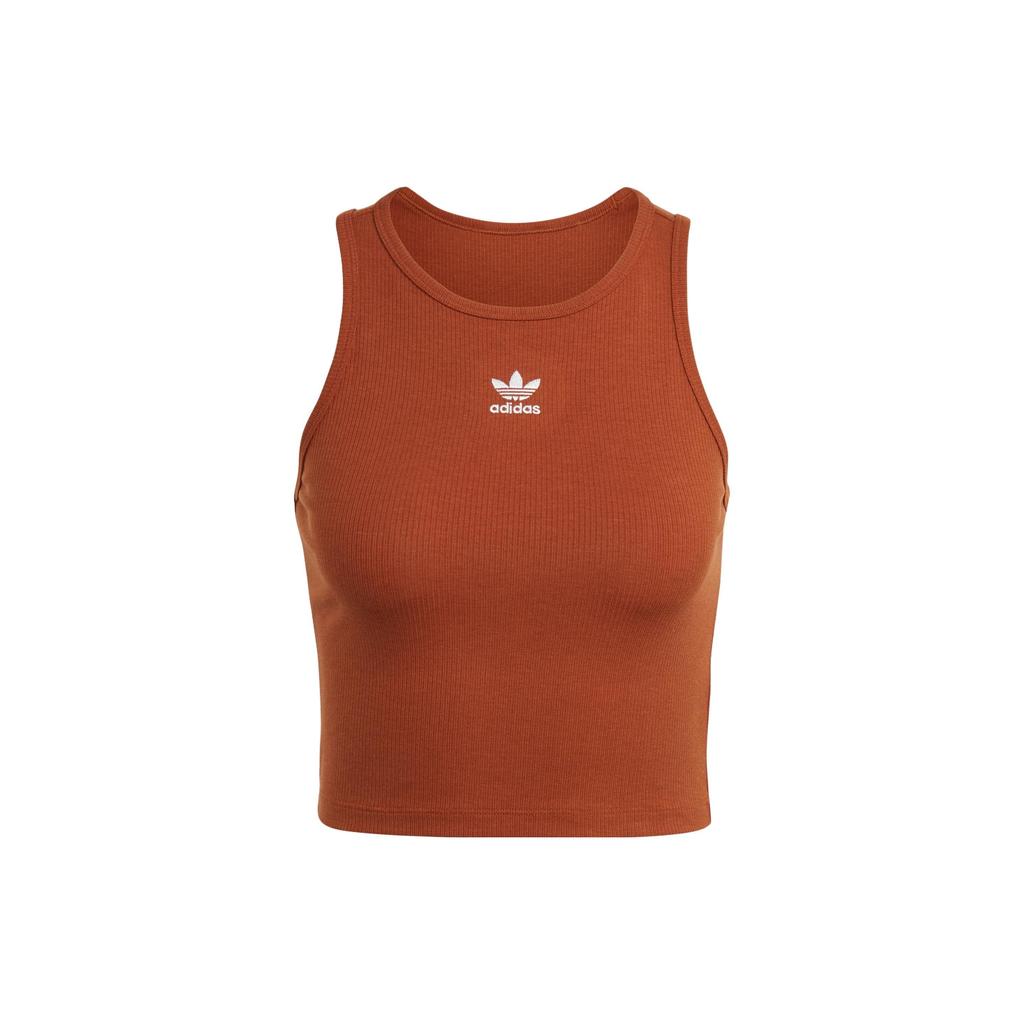 Adidas Originals Trefoil Logo Embroidered Ribbed Tank Top Women Tops Rust-Grey IL9627