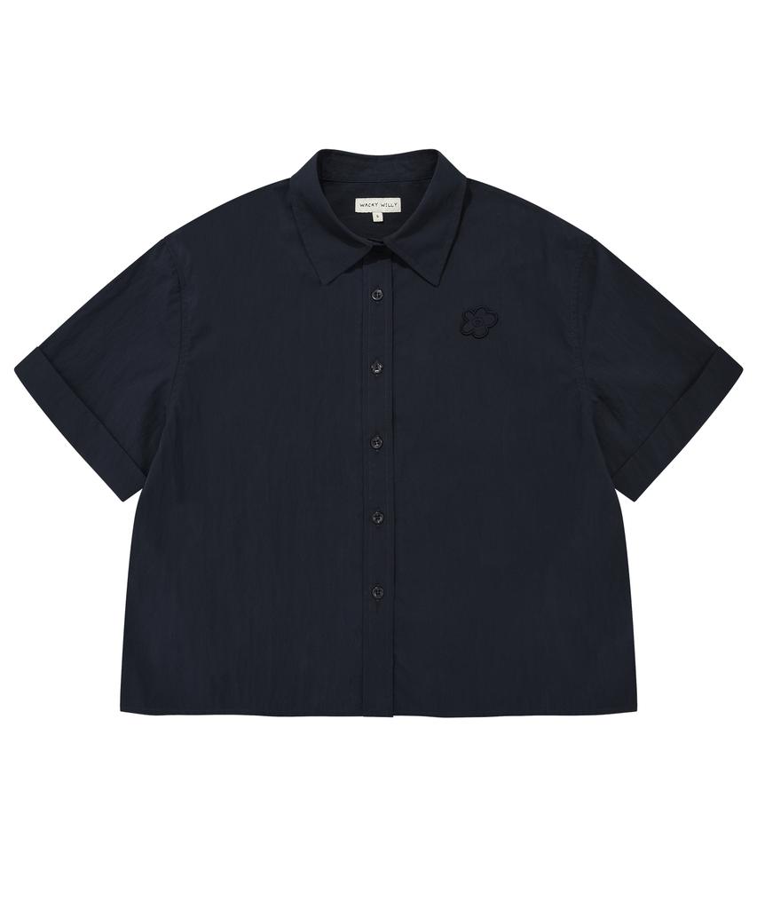 WACKY WILLY Women'S Lily Wappen Cotton Short Sleeve Shirt Navy
