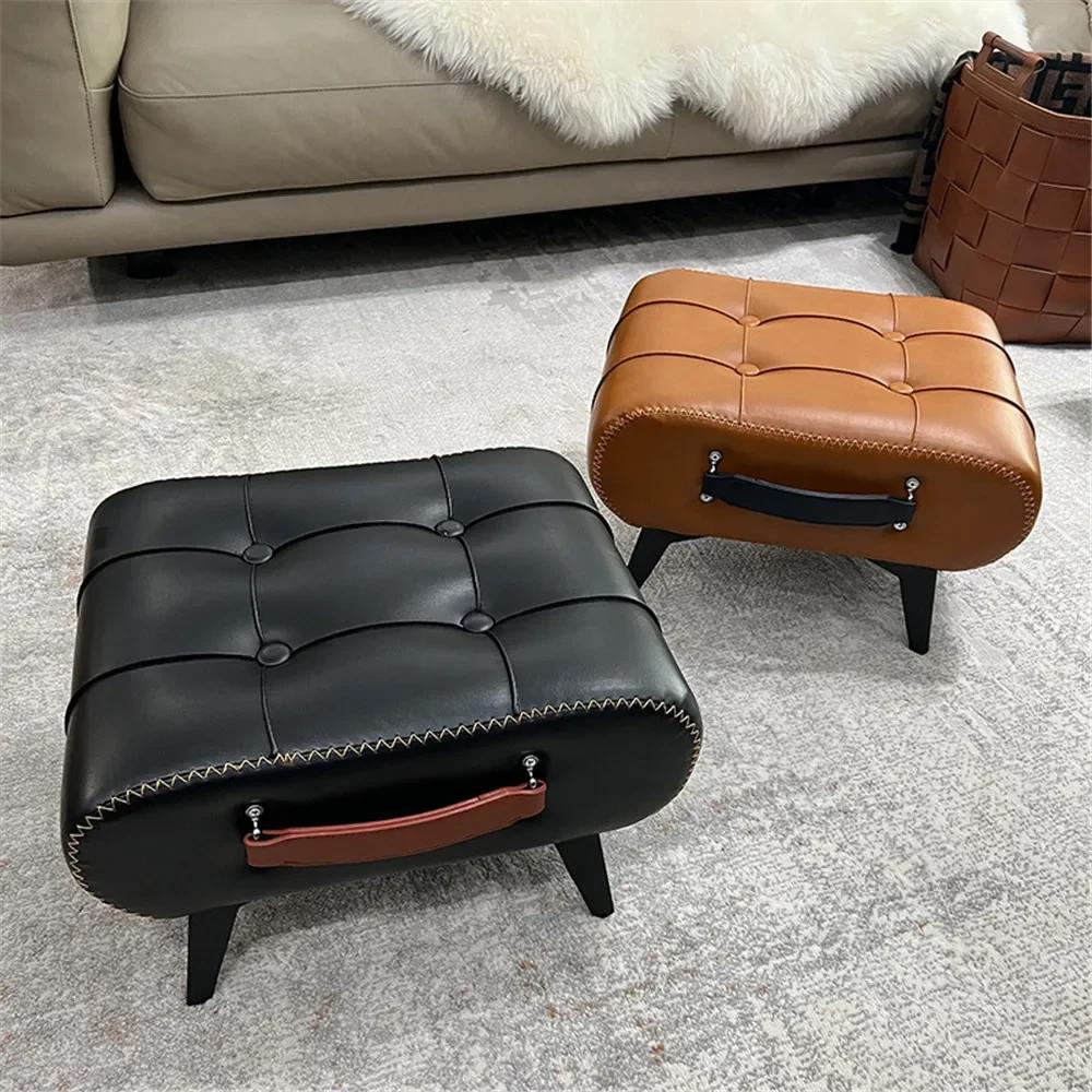 Nordic Light Luxury Leather with Handle Shoe Changing Stool Protable Foot Step Stool Furniture Ottoman for Living Room Bedroom
