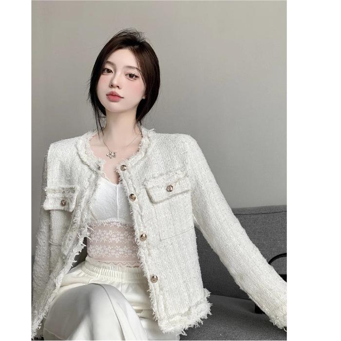 New French celebrity Xiaoxiangfeng daughter pink suit short jacket women's early spring autumn and winter top