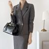 Style Latte Women Peplum Single Button Jacket Tailored Stretch Suit