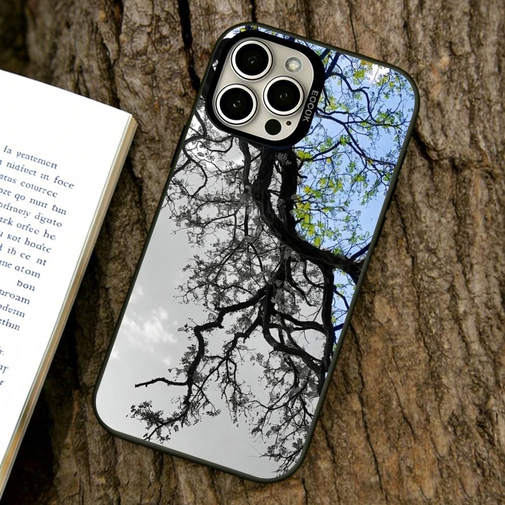 Barren tree Phone Case For iPhone 17,16,15,14,13,12,11 Plus,Pro Max,XS,Colored Silver Plated Inside Cover