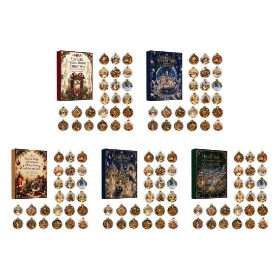 Winter Holiday Party Favors Christmas Advent Calendar, Acrylic 2D Flat Crystal Ball Pendants with Lanyard, Atmosphere Decorations 24 Day Tree Hanging