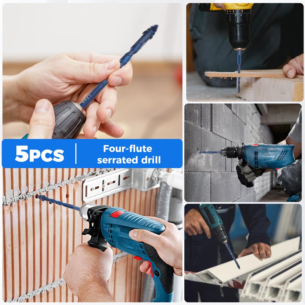 Serrated Masonry Drill Bit Set 6/8/10/12mm High Strength Special Serrated Twist Bits Multi-Purpose Masonry Drill Bit for Tile