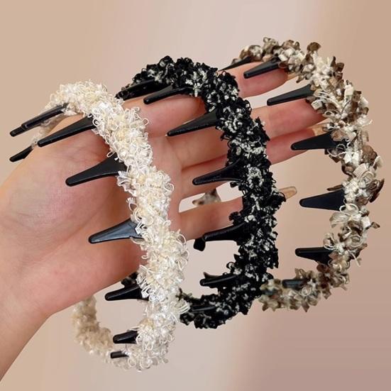 Wavy Headband Tweed Texture Non-Slip Braided Toothed Design Hair Hoop Women Volume-boosting Headband