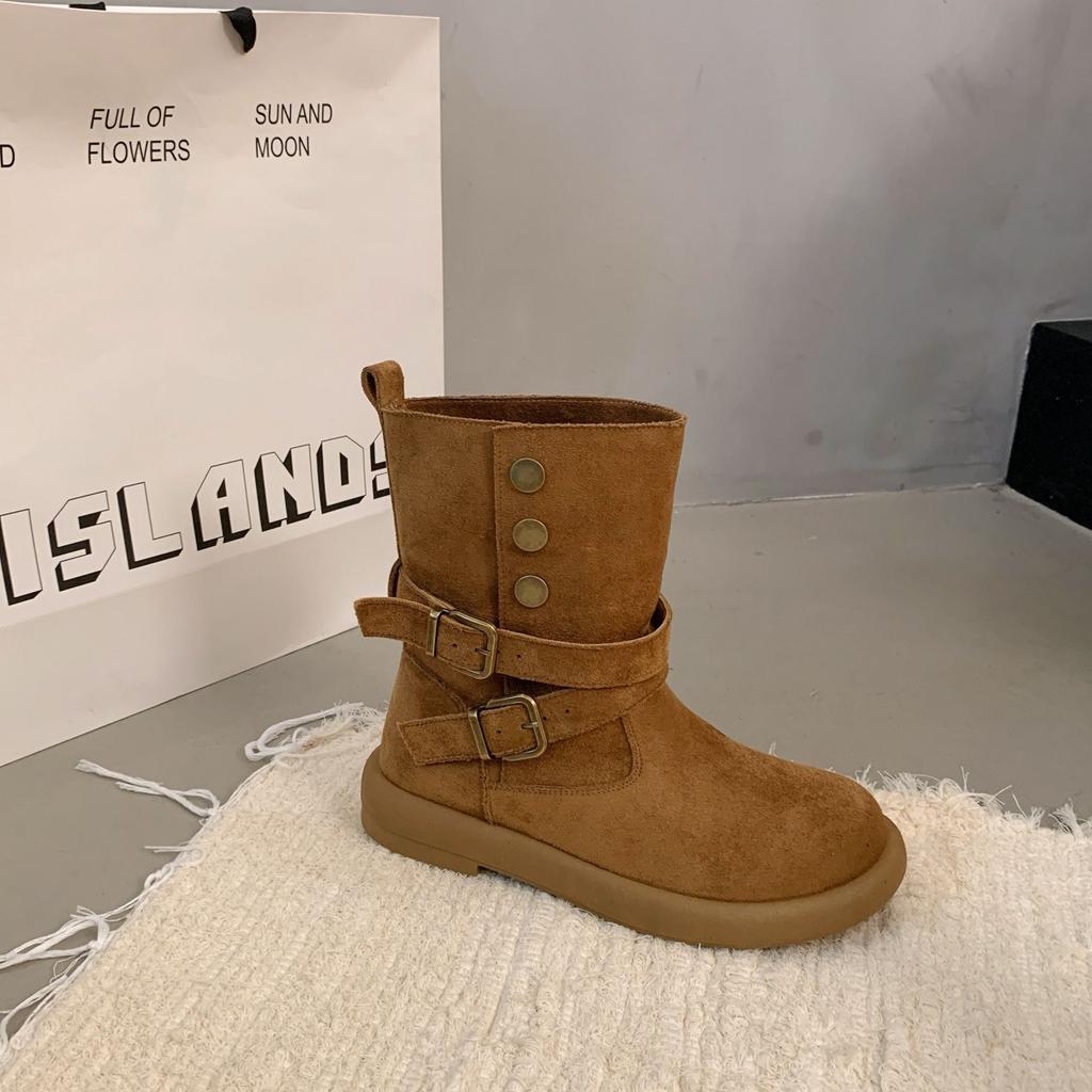 2025 new popular autumn and winter Martin boots women's versatile British style mid-tube boots thick-soled heightening fashion knight boots women