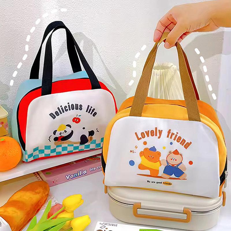 Cartoon Cute Fresh Cooler Lunch Bag For Children Aluminum Thermal Oxford Lunch Box Waterproof Nylon Portable Zipper Food Hangbag