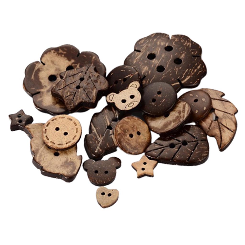 100 x Kokosnussschalen-Dekoknöpfe zum Basteln, Nähen, Scrapbooking, gemischte Formen