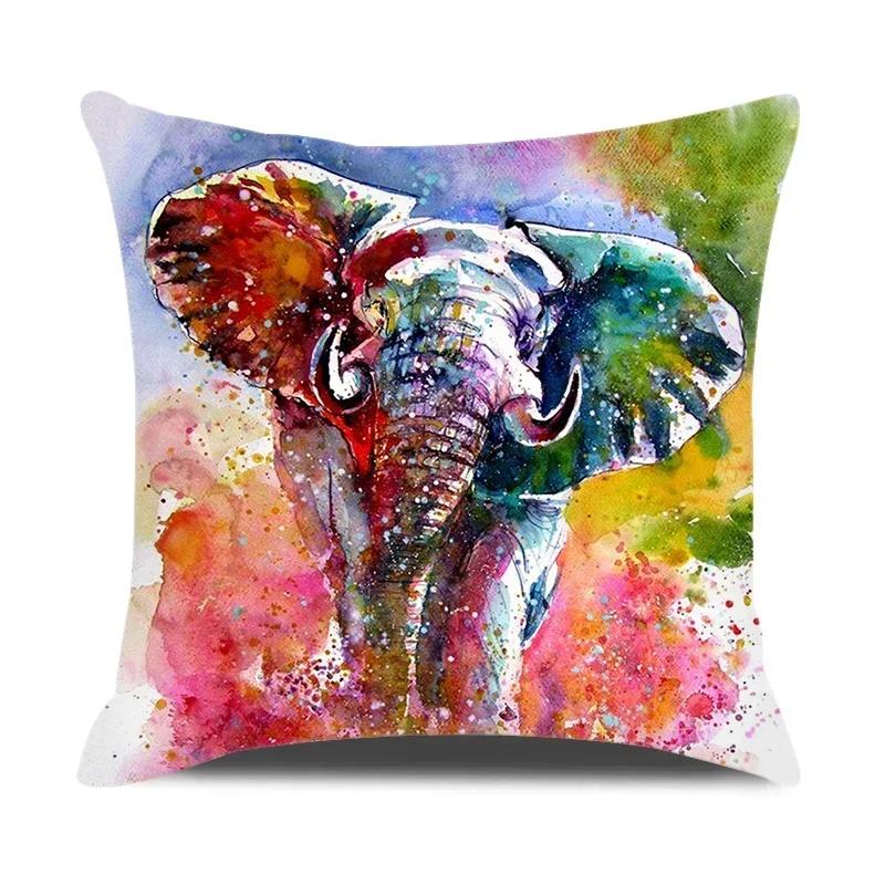 Watercolor Animals Cushion Cover 45X45Cm Cartoon Animals Portrait Printed Throw Pillow Cover Home Decorative Pillowcase For Sofa