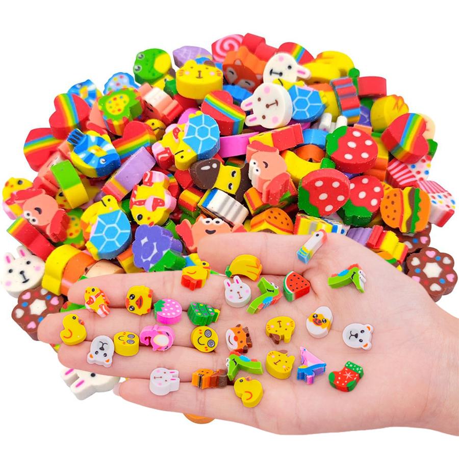 30/60/200pcs Cartoon Themed Mini Rubbers Cute Portable Eraser Office Study Supplies for Writing Drawing Correction XJM