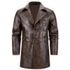 Men's Korean Style PU Leather Mid-Length Windbreaker Jacket