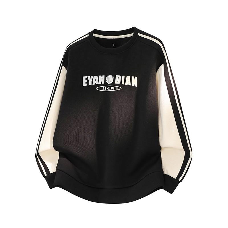 Mens Crew Neck Sweatshirt Loose Fit Letter Print Long Sleeve Top Casual Plus Size