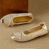 Women Leather Woven Hollow Out Cave Shoes Summer New Soft Sole Non Slip Shallow Slip On Flat Sole Breathable Bowknot Sandals