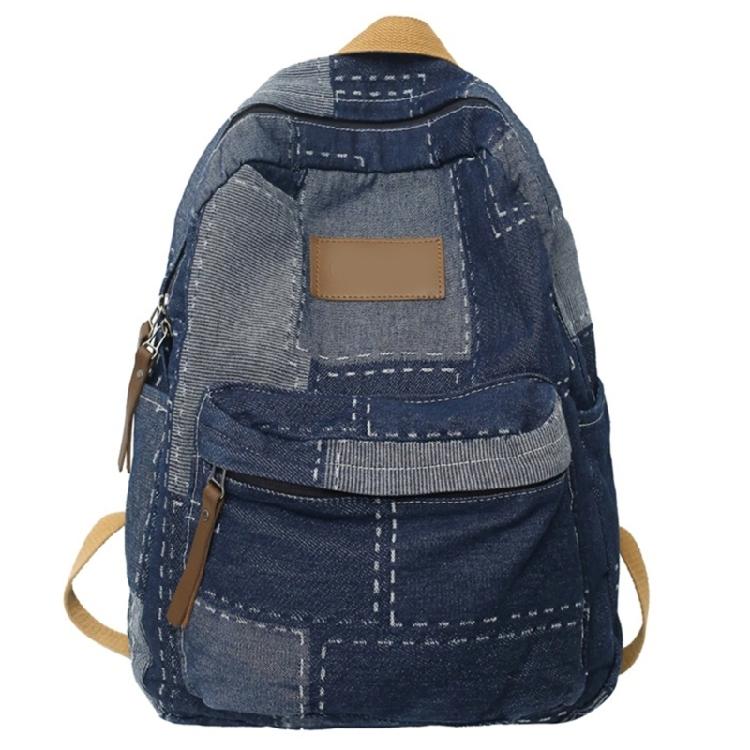 Student School Bag Denims Patched Backpack Girls Aesthetic Backpack Travel Bag Large Capacity Casual Daypacks