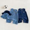 Baby Summer Rompers 3-24M Loose Boys Clothes Thin Toddler One Piece Solid Color Girls Denim Overalls + Hat