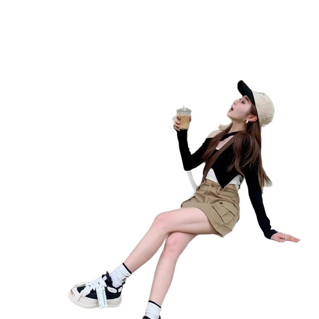 Khaki A-line Workwear Mini Denim Skirt - Spicy Girl Women's Sexy Summer Bodycon Skirt with Pockets