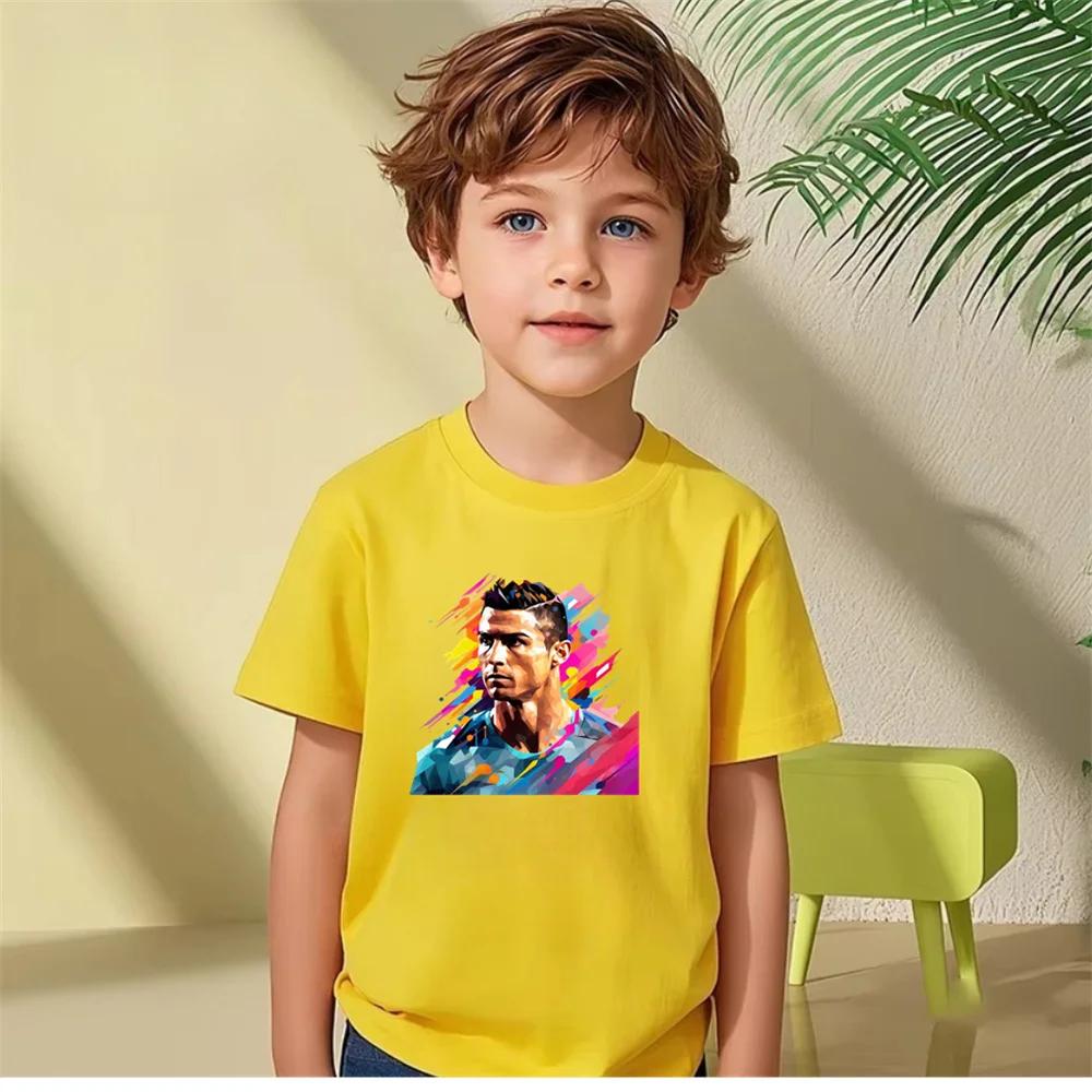 Ultima T-shirt in Puro Cotone da Uomo per Fan con Stampa della Superstella del Calcio Cristiano Ronaldo Edizione Commemorativa Classica Top in Cotone