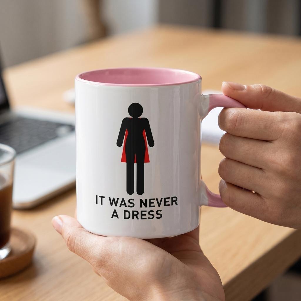 Ceramic Coffee Mug with Feminine Empowerment Graphic It Was Never a Dress Design Office Desk Cup for Women Friends Birthday Gift