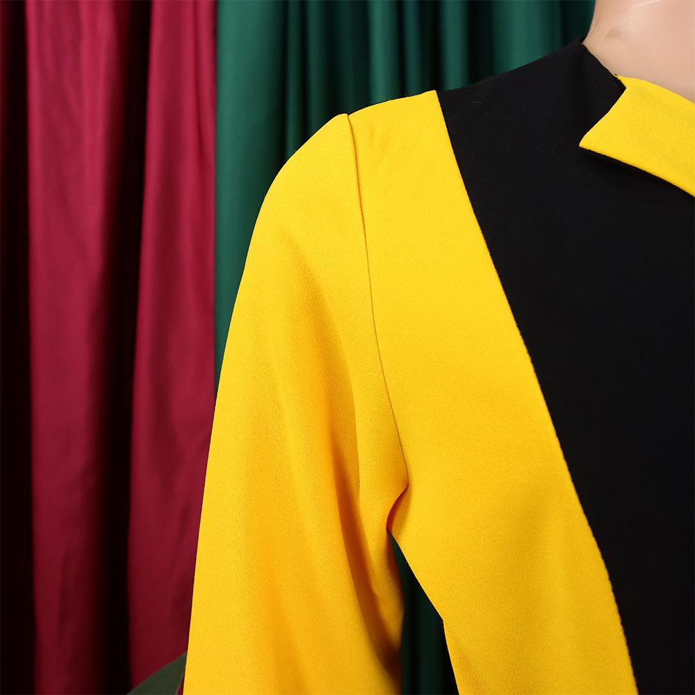 YYFS Dámská móda Jaro Podzim Barevný potisk s dlouhým rukávem POLO Neformální šaty s vysokým pasem