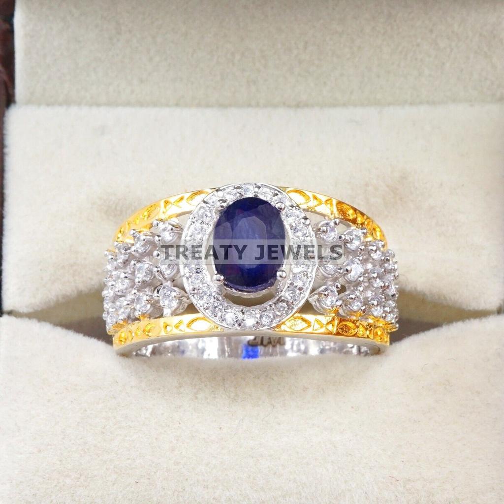 Blue Sapphire Oval Cut Gemstone With 925 Sterling Silver Ring For Men's #B610 JL375686499959