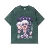 275 GSM Washed T-shirts 100% Cotton Jujutsu Kaisen V5 Gojo Print Unisex Heavy Cotton T Shirt