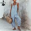 Women's Fashion Casual Summer Spring Stripe Print Sleeveless Square Collar Loose Waistline Trousers Jumpsuits & Rompers