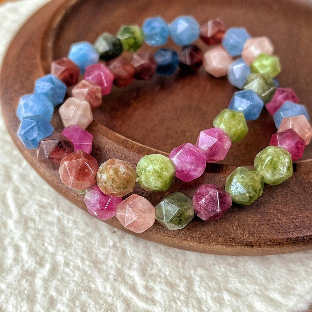 Summer Dopamine Tourmaline Mixed Color Natural Quartzite Jade Bracelet Bracelet, Niche Design Sense