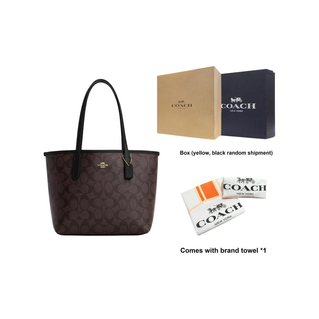 Coach Borsa Tote a Bottone City 23 Monogramma Classico Donna tote Oro Marrone Nero CN733-IMAA8