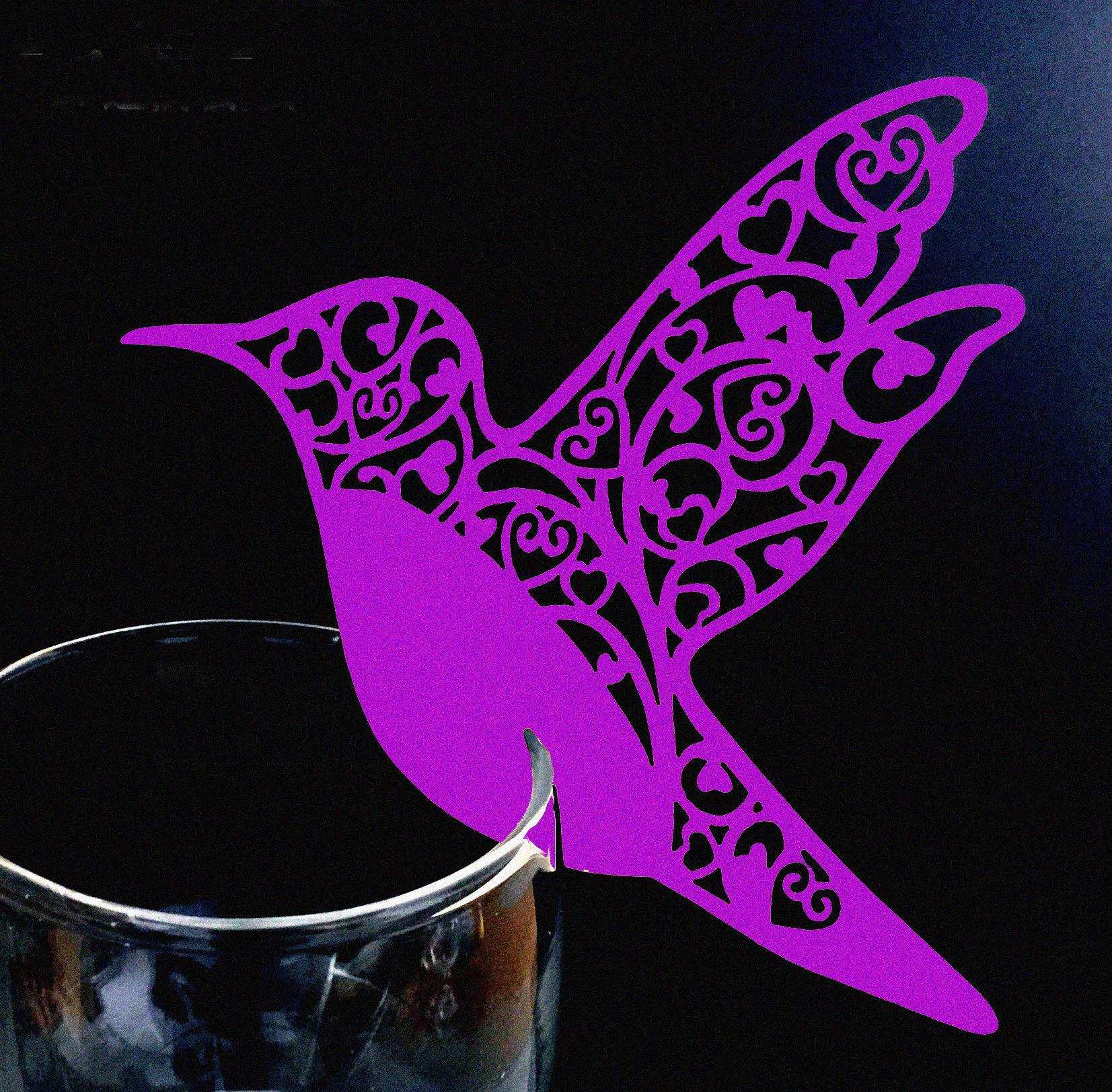 Confezione da 20 laser Cut avorio colibrì segnaposto per bicchiere di vino