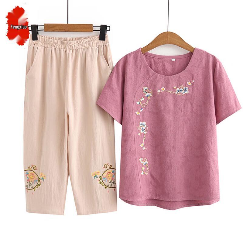 Women s Floral Cotton Short-Sleeve Summer Two-Piece Set