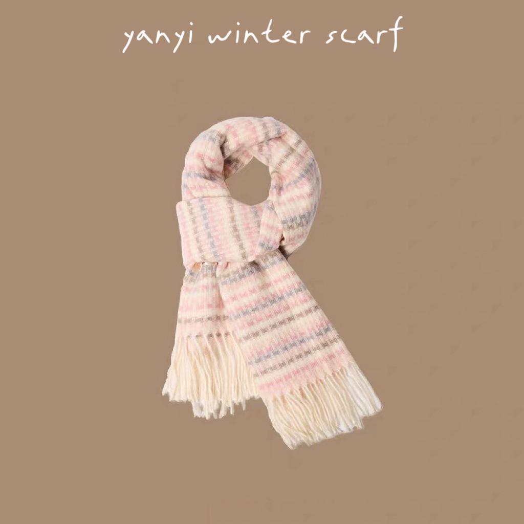Women's Autumn & Winter Plaid Scarf: Thick Imitation Cashmere Shawl, Solid Color Neck Warmer for Students