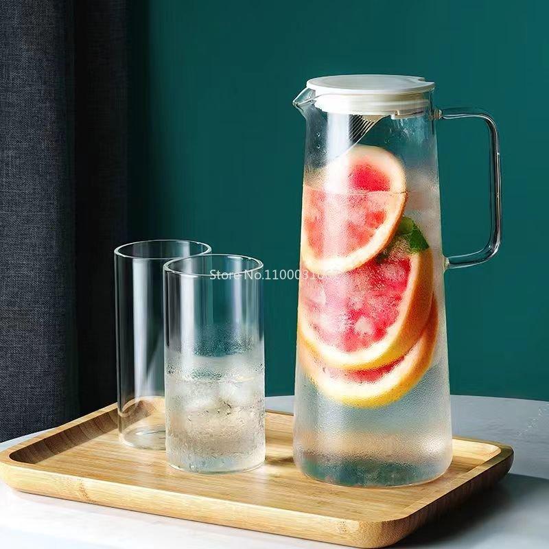Glass Water Pitcher with Handle Heat Resisttant Cold Hot Kettle Large-capacity Tea Pot Water Bottle Juice Jug Gray Amber