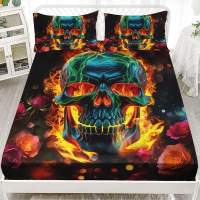 Personalized Skull Pattern Bed Hat Three-Piece Digital Printing Bed Hat Bedding Set Adult Children