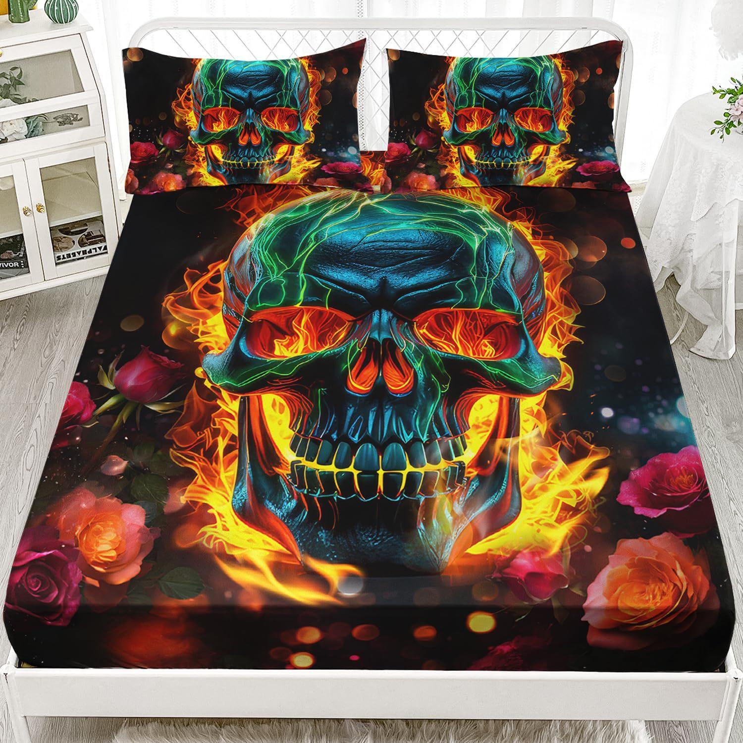 

Personalized Skull Pattern Bed Hat Three-Piece Digital Printing Bed Hat Bedding Set Adult Children For more sizes, please consult customer service.