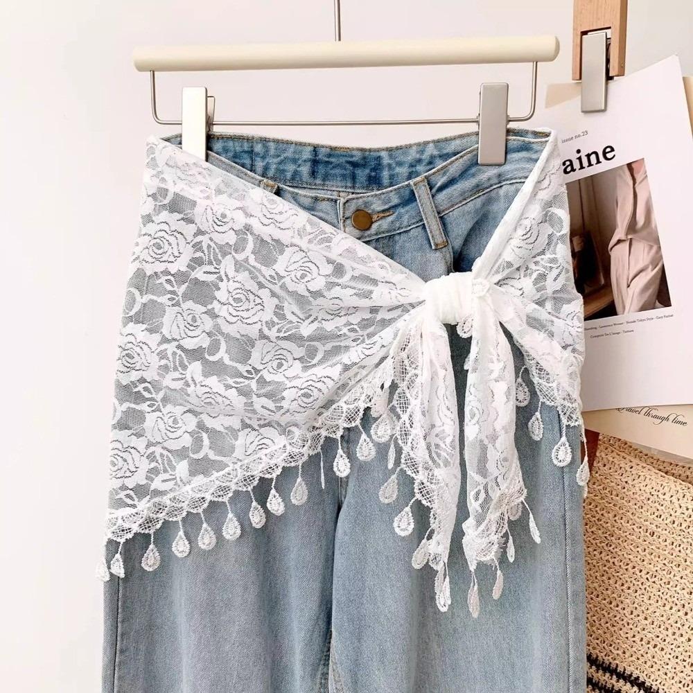 Durchsichtiger Netz-Hüftschal mit Blumenmuster, Taillengürtel-Schal, Vielseitiges Boho-Bandana für Damen