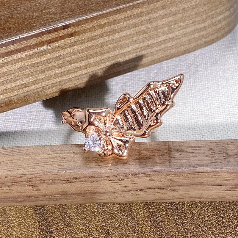 Rose Gold Purple Full Diamond Zircon Geometric Opening Ring Personality Light Luxury High Sense Retro Exquisite Ring Woman