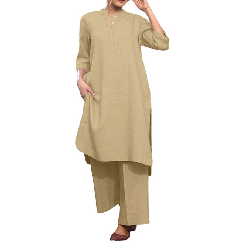 ZANZEA Women Long Blouse and Pants Casual Two Piece Suit Sets