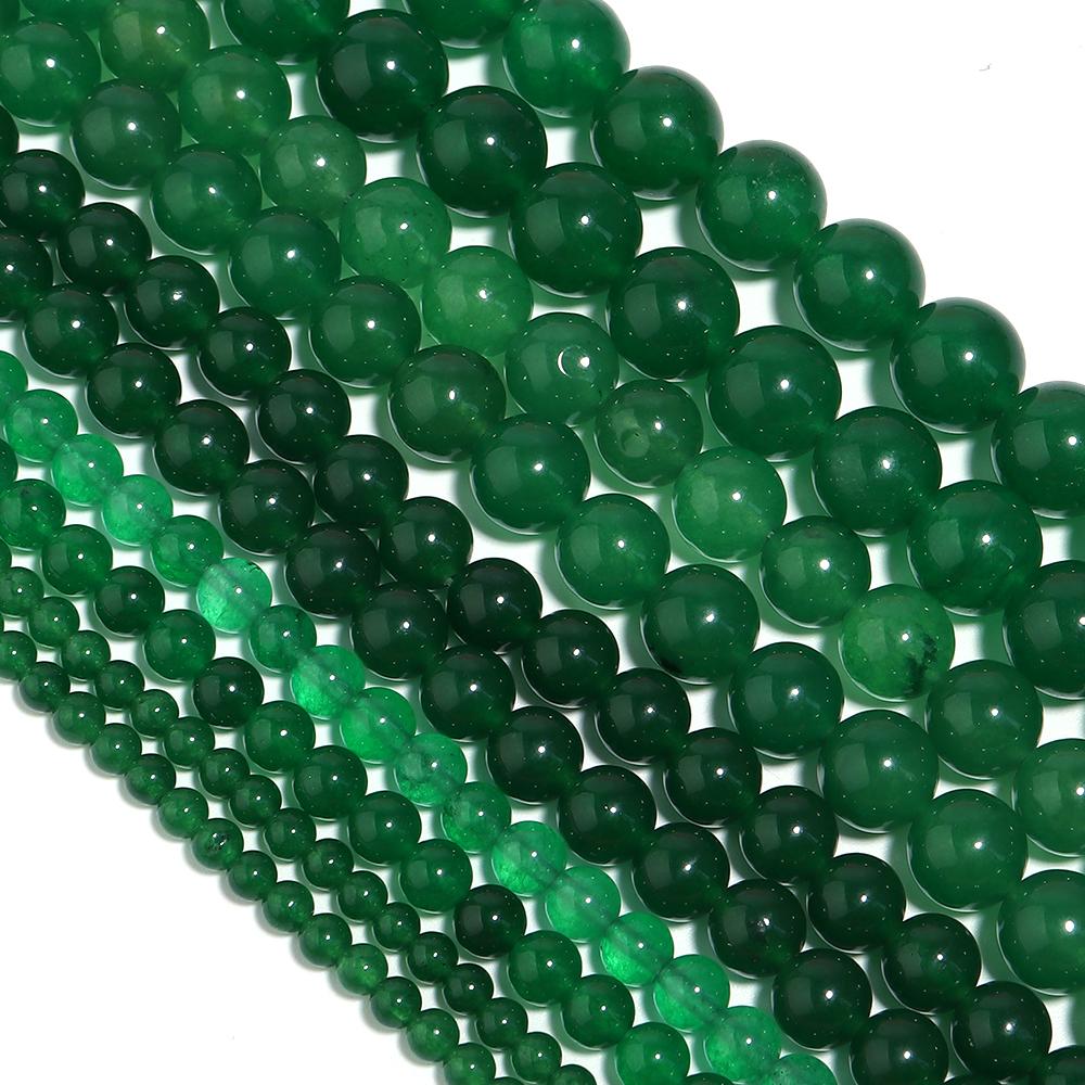 Natural Stone Beads 4 6 8 10 12 mm Dark Green Chalcedony Jade Round Loose Spacer Beads For Jewelry Making DIY Bracelets Necklace