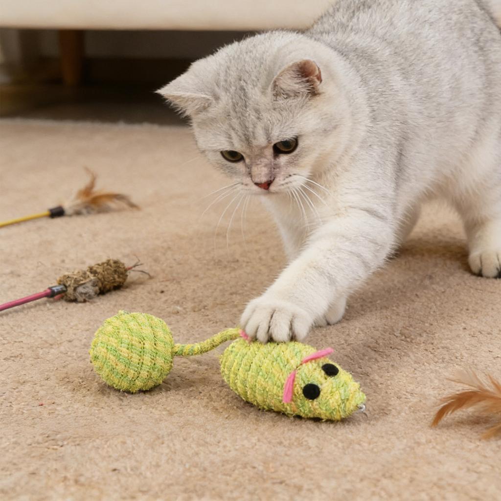 Interactive Cats Mouse Toy With Ball Tail, Colorful Woven Teaser Toy With Crinkle Sound, Automatic Cats Self-Play Entertainment Toy, Pet Chew And