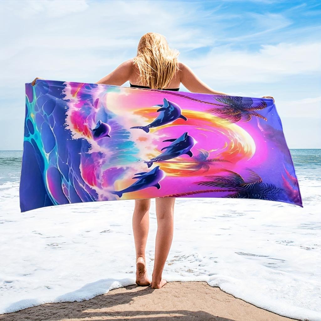 Psychedelic Dolphin Sunset Bath Towel - Soft, Super Absorbent & Vibrant Design for Relaxation & Unique Home Decor
