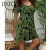 HNXC Women's Polyester High Waist Floral Print Tunic Dress