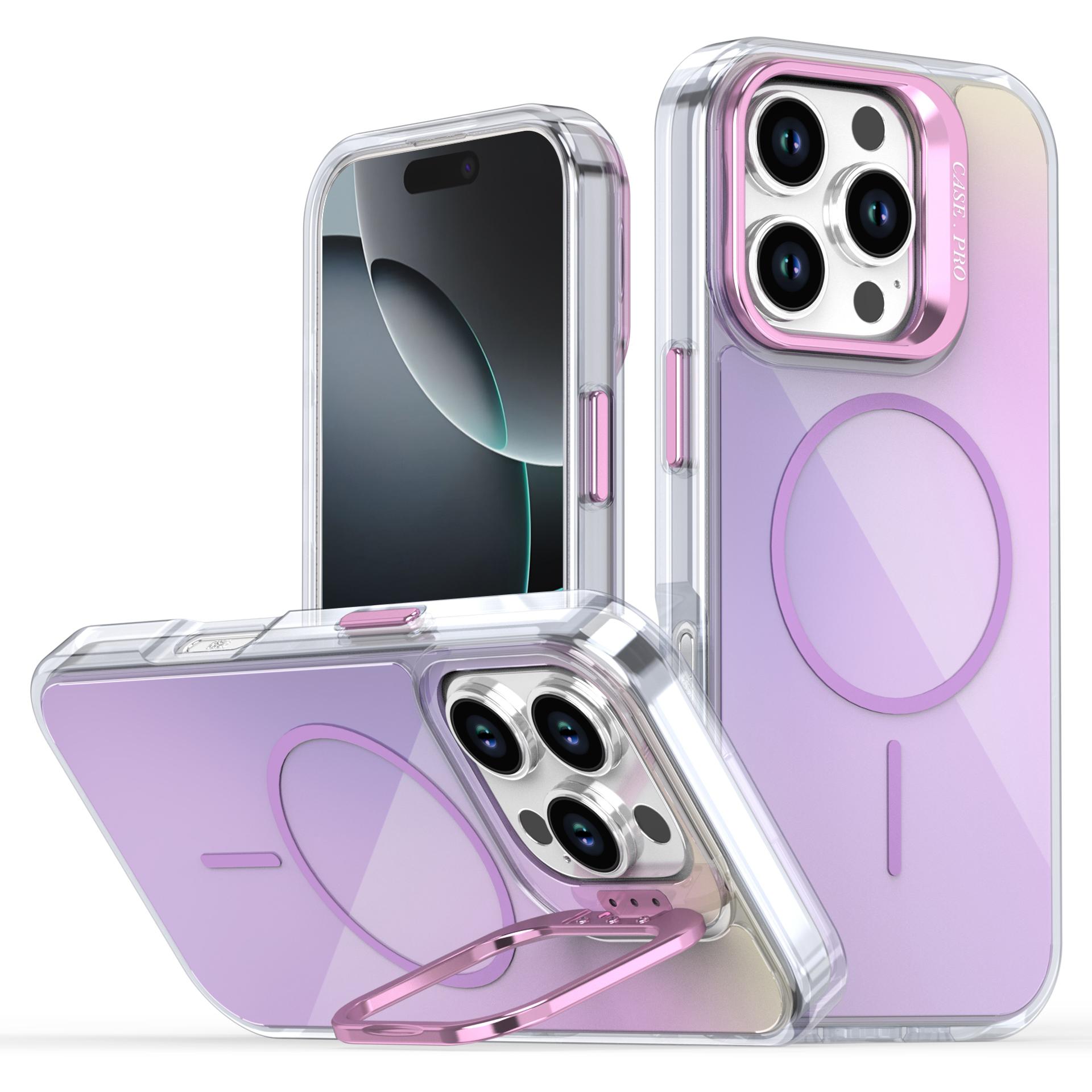 

For iPhone 16 Pro Case Compatible with MagSafe TPU+Acrylic Gradient Phone Cover with Kickstand Purple
