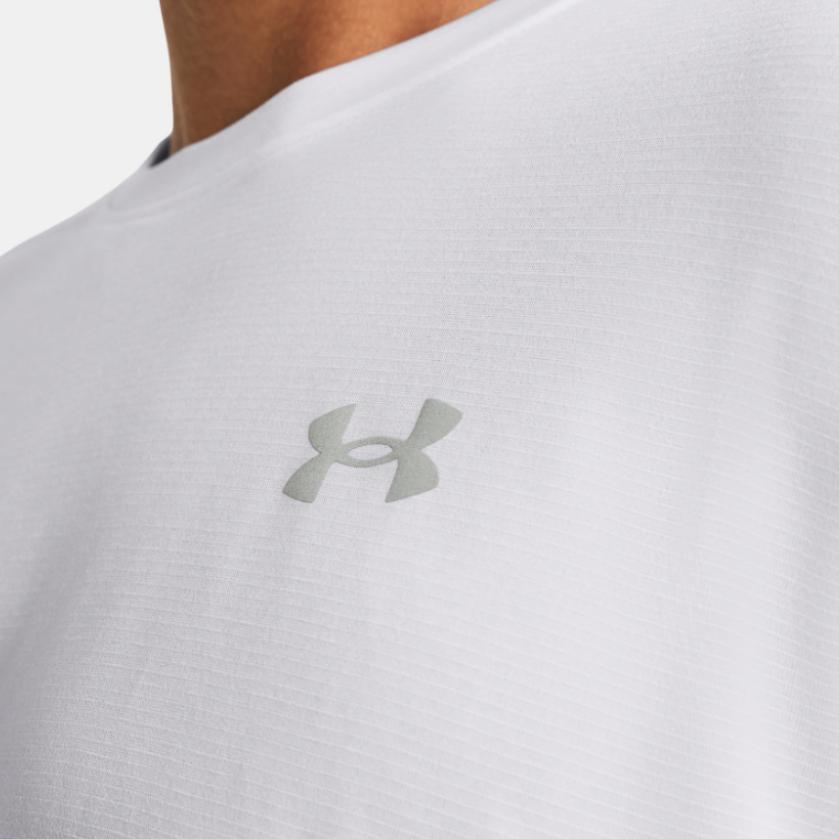 Under Armour Solid Logo Crew Neck Casual Long Sleeve T-Shirt Men Tops White 1382584-100